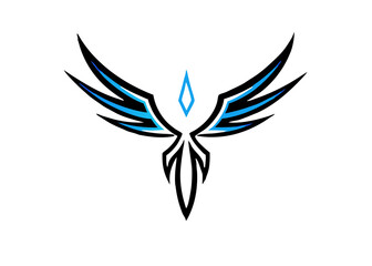 Fototapeta premium Soaring Design: An artistic emblem showcases a stylized bird in mid-flight, featuring elegant wings that are accentuated by the sleek lines.
