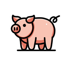 Vector Illustration of a Cartoon Pig with Pink Body and White Background for Icon, Logo, or Sticker