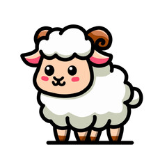 Vector Illustration of a Cartoon Sheep with Fluffy Coat on White Background for Icon, Logo, or Sticker Use