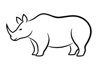 Obraz premium Minimalist Rhino Illustration: A clean, modern outline of a rhinoceros in black lines on a pristine field, showcasing the elegance and strength of this iconic animal.
