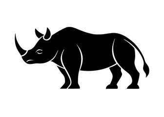 Fototapeta premium Powerful Rhino Silhouette: This striking black and white silhouette of a rhinoceros emphasizes its impressive size, strength, and iconic horn.