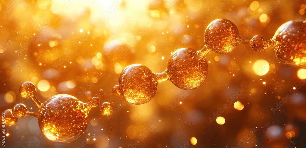 Poster close-up abstract molecular structures in modern minimalist style with warm lighting and soft focus