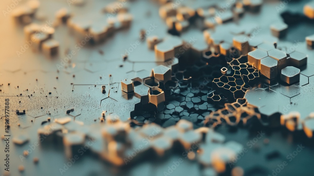 Poster abstract image of hexagonal structures with depth and varied texture