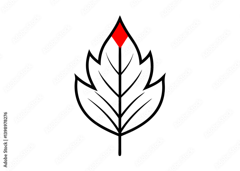 Poster leaf with red element: a simple and elegant graphic depicts a leaf, its intricate lines and vibrant 