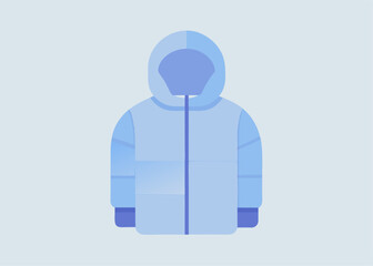 Minimalist Winter Coat: A simple, blue winter coat with hood, zippers, and a clean aesthetic, perfect for winter weather, crafted using digital design.