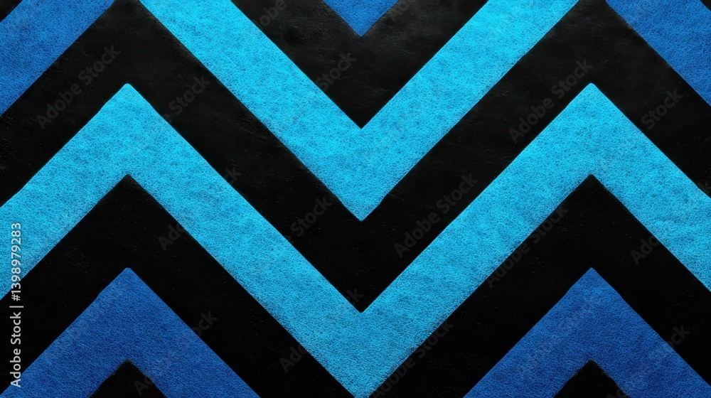 Poster bold zigzag pattern in neon blue on a grungy black background creates a modern, eyecatching design e