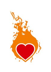 coeur en flamme feu