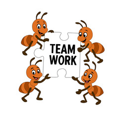 Fototapeta premium illustration of ant characters working together cute cartoon. team work concept