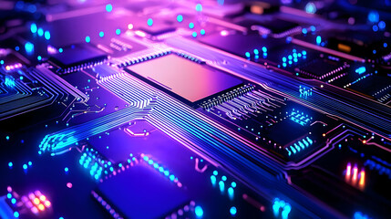 Obraz premium Abstract Circuit Board Design With Glowing Neon Lights
