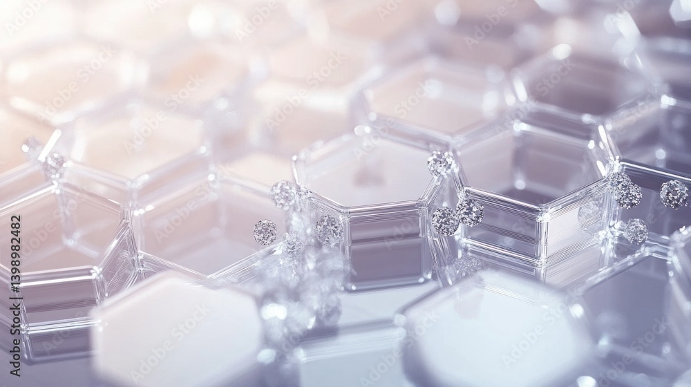 Poster abstract close up of translucent hexagonal shapes with sparkling details