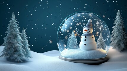 Obraz premium Snow Globe with Snowman Surrounded by Snowy Trees in Winter Wonderland