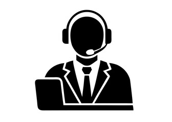 Vector illustration of a businessman holding a headset icon for call center support