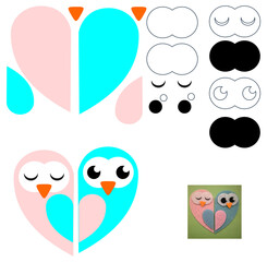 Fototapeta premium owls, heart, cutting file, cricut, silhouette, craft, applique, decoration, animal, bird, cute, paper, felt, fabric, baby,