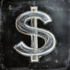 Chalk Dollar Sign Drawing on Blackboard in Street Art Style with Dramatic Lighting and Strong Shadows