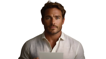 A man in a white shirt holding a document professional portrait business attire corporate im