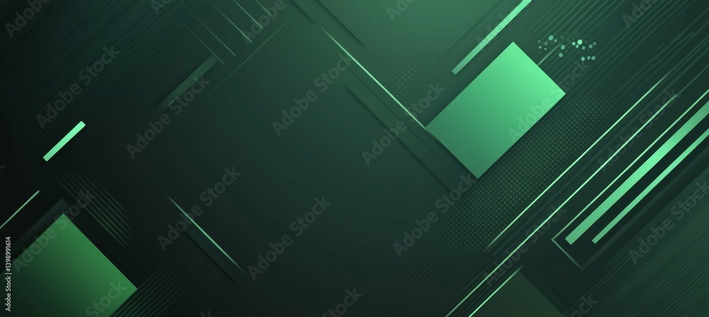 Poster minimal green background with diagonal geometric shapes in a dark green gradient