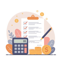 Business Planning Checklist with Calculator and Coins  