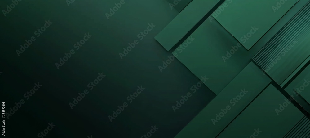 Poster minimal green background with diagonal geometric shapes in a dark green gradient