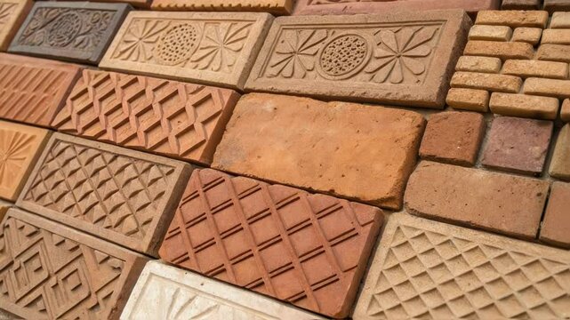 A closeup of a brick pattern featuring various shades of clay reflecting the craftsmanship and design of the wall being constructed.
