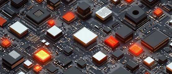 Seamless Isometric Pattern of Electronic Components in Bright Colors