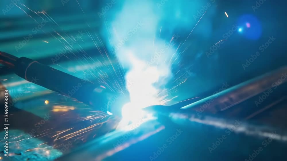 Aufkleber a closeup of a welding torch in action bright blue sparks and molten metal visible creating a captiv