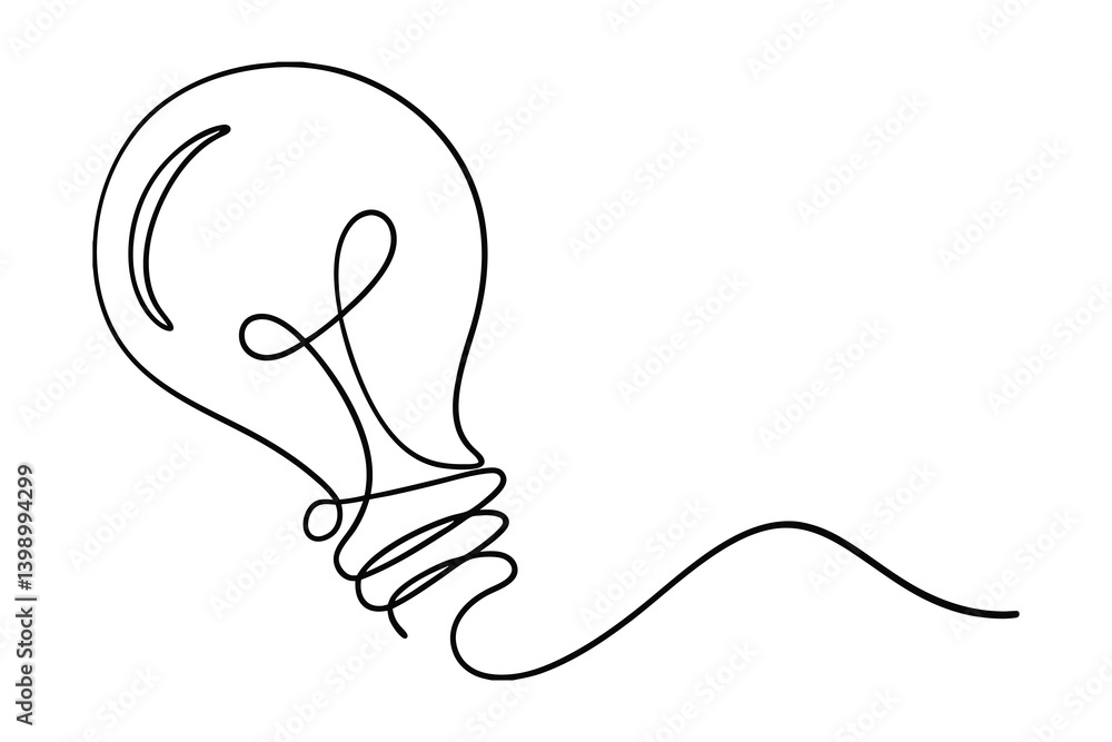 Poster continuous line drawing of a light bulb concept creative idea and innovation single outline vector i
