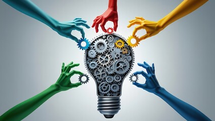 Diverse group solutions and creative business partnership as multicultural people uniting together to connect and contribute as an integrated team for a common idea.