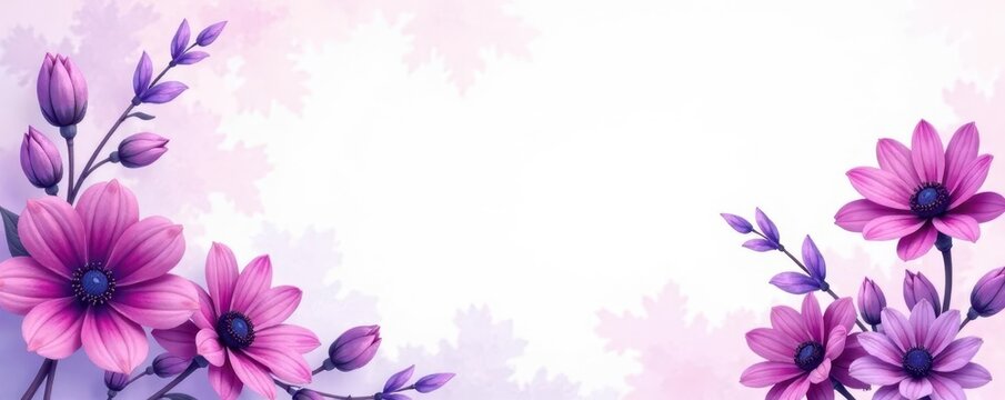 Purple floral watercolor design, elegant funeral service program template, blooms, floral