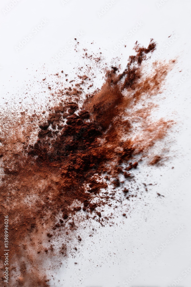 Poster a lively burst of cocoa hues set against a pristine white canvas, highlighted for impact.