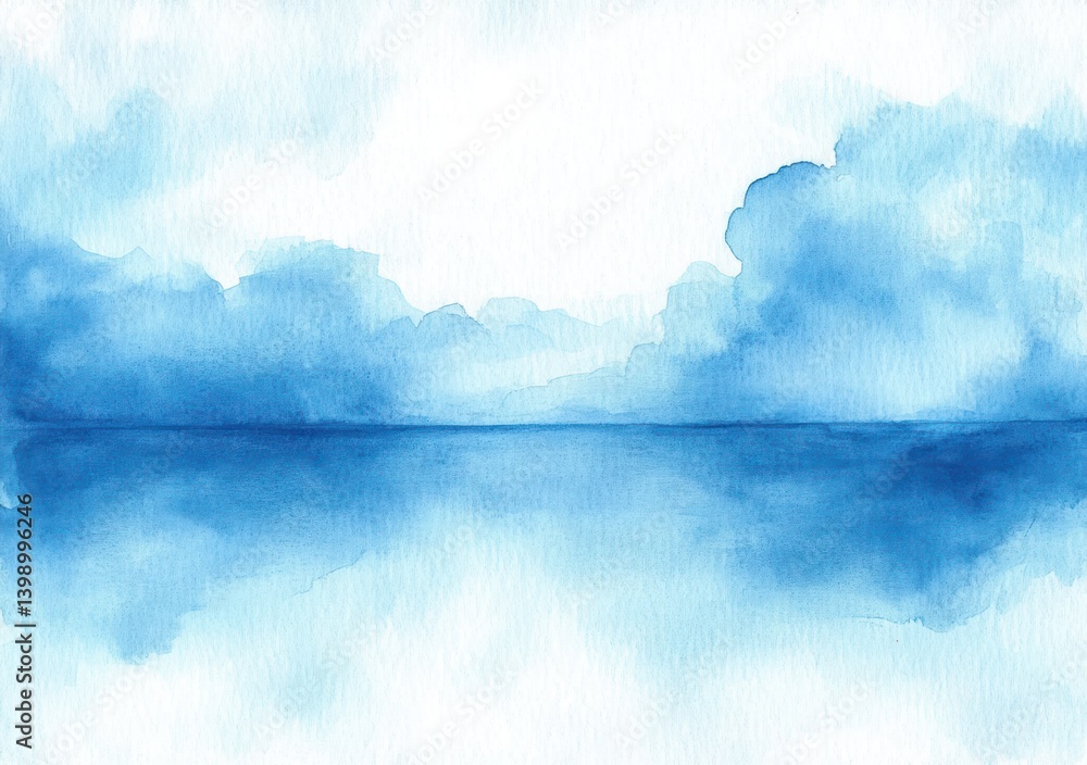 Poster watercolor blue background with abstract soft gradients and paint stains for design and art projects
