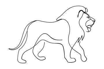 Continuous Line Drawing Of A Majestic Lion Walking Side View Minimalist Black And White Illustration