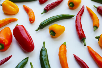 Chili peppers on a white background.