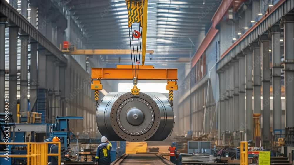 Leinwandbilder a medium closeup of a massive boiler drum being carefully maneuvered by a crane showcasing the scale