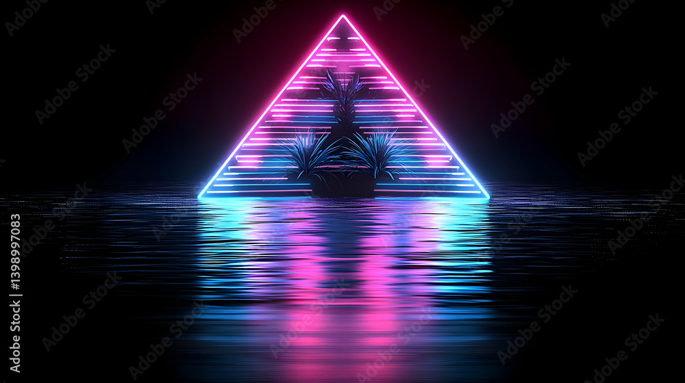Aufkleber abstract neon triangle design with reflection