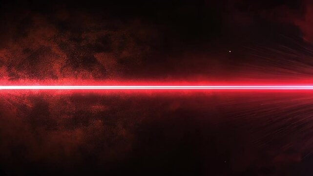 Red laser beam cutting through dark space with effects