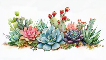 Watercolor Succulent and Cactus Arrangement Botanical Art