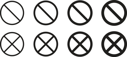 Collection of black prohibition sign vector icons for signs, Symbols are prohibited or not allowed to be used for public. Vector illustration