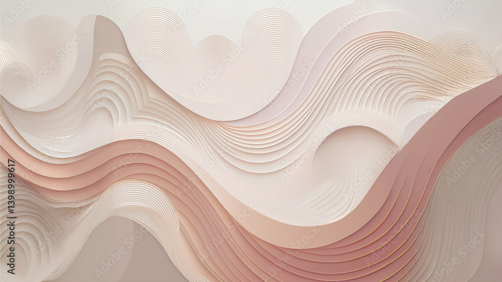 Aufkleber an abstract pattern of layered shapes resembling waves or contours in beige, pink, and cream tones. 