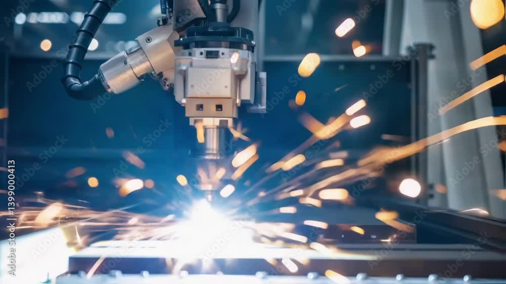 Poster Closeup of a robotic arm performing automated welding on a reactor vessel showcasing advanced technology in action for precision fabrication.