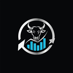 Business Finance Logo Icon Vector. Graphic Design Element For Your Business. Bull Shield Icon Vector Logo Template Illustration Design. Abstract Bull Head with Bar Chart Symbol