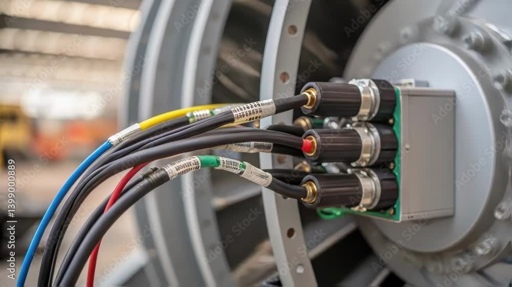 Aufkleber closeup of electrical wiring as it connects to the turbines base illustrating the intricate details 