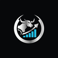 Business Finance Logo Icon Vector. Graphic Design Element For Your Business. Bull Shield Icon Vector Logo Template Illustration Design. Abstract Bull Head with Bar Chart Symbol