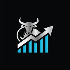 Business Finance Logo Icon Vector. Graphic Design Element For Your Business. Bull Shield Icon Vector Logo Template Illustration Design. Abstract Bull Head with Bar Chart Symbol