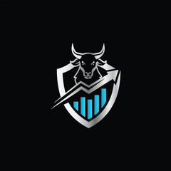 Business Finance Logo Icon Vector. Graphic Design Element For Your Business. Bull Shield Icon Vector Logo Template Illustration Design. Abstract Bull Head with Bar Chart Symbol