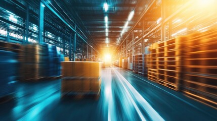 Wide Shot of a Well-Lit Warehouse Filled with Pallets of Merchandise
