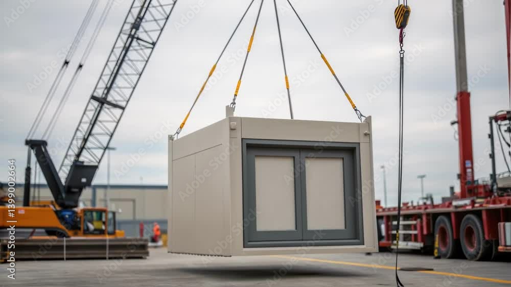 Aufkleber medium closeup of a soundproof enclosure being lifted into place with a crane capturing the scale an