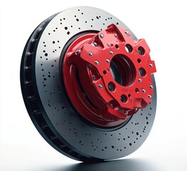 High Performance Car Brake System with Red Caliper and Polished Disc