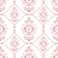 Classic Damask seamless pattern, Vintage design, element old style, Rose gold floral ornament, Luxury Ornamental lace tracery, Traditional background, Vector Illustration for Elegant Textile Design