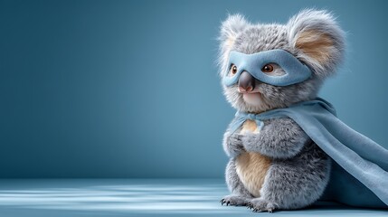 Cute Koala Superhero in Blue Costume