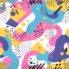 Colorful Memphis Geometric Seamless Pattern – 80s 90s Retro Abstract Background with Fun Shapes